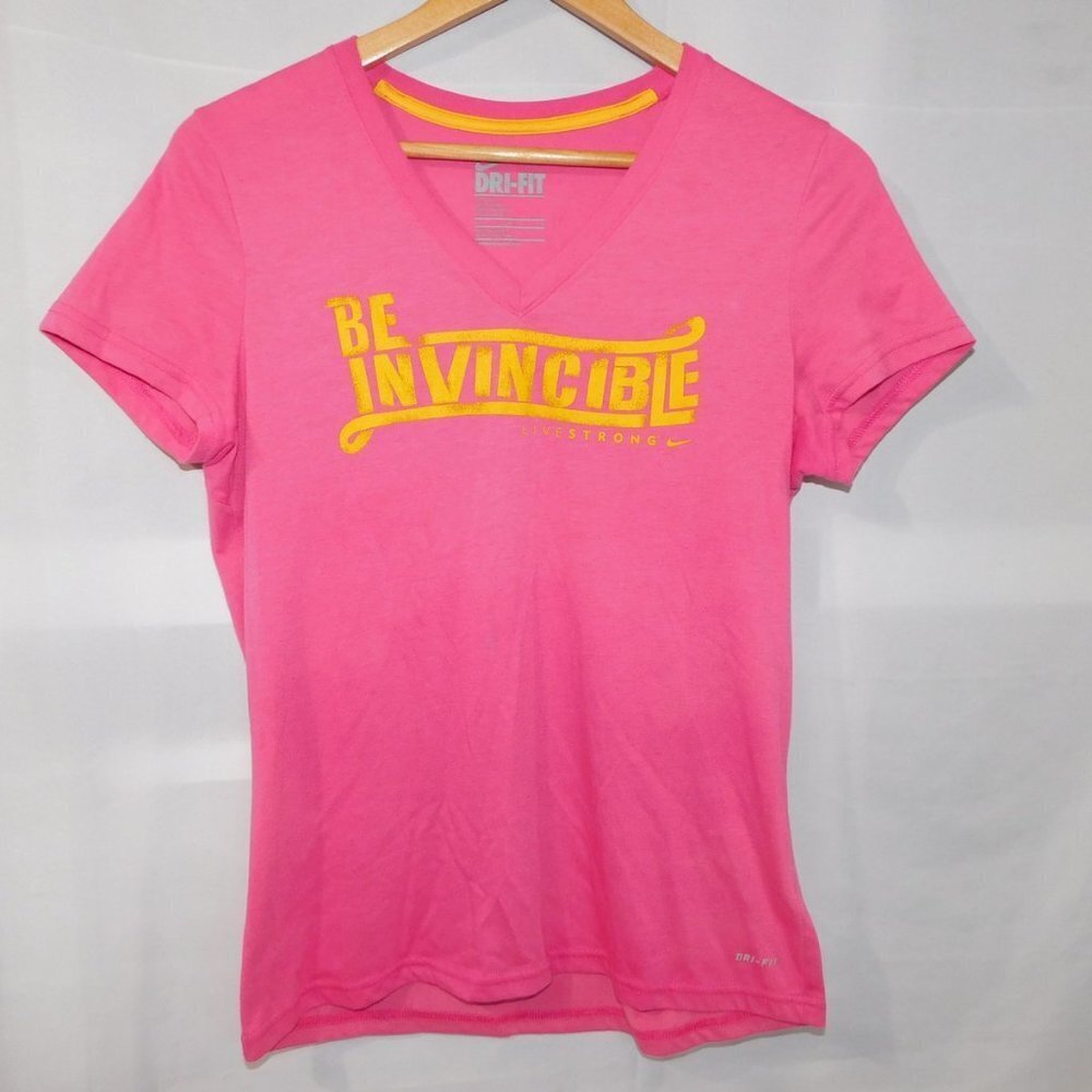 Nike Dry Fit Livestrong BE INVNCIBLE V Neck  T Shirt Pink Womens M
